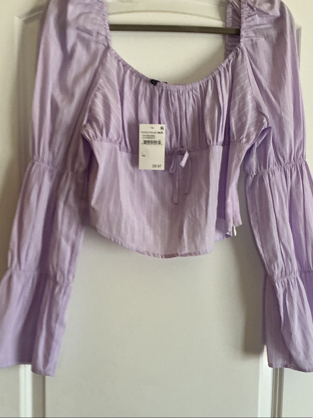 Freshman Lavender Square-Neck Tie-Front Peasant Top